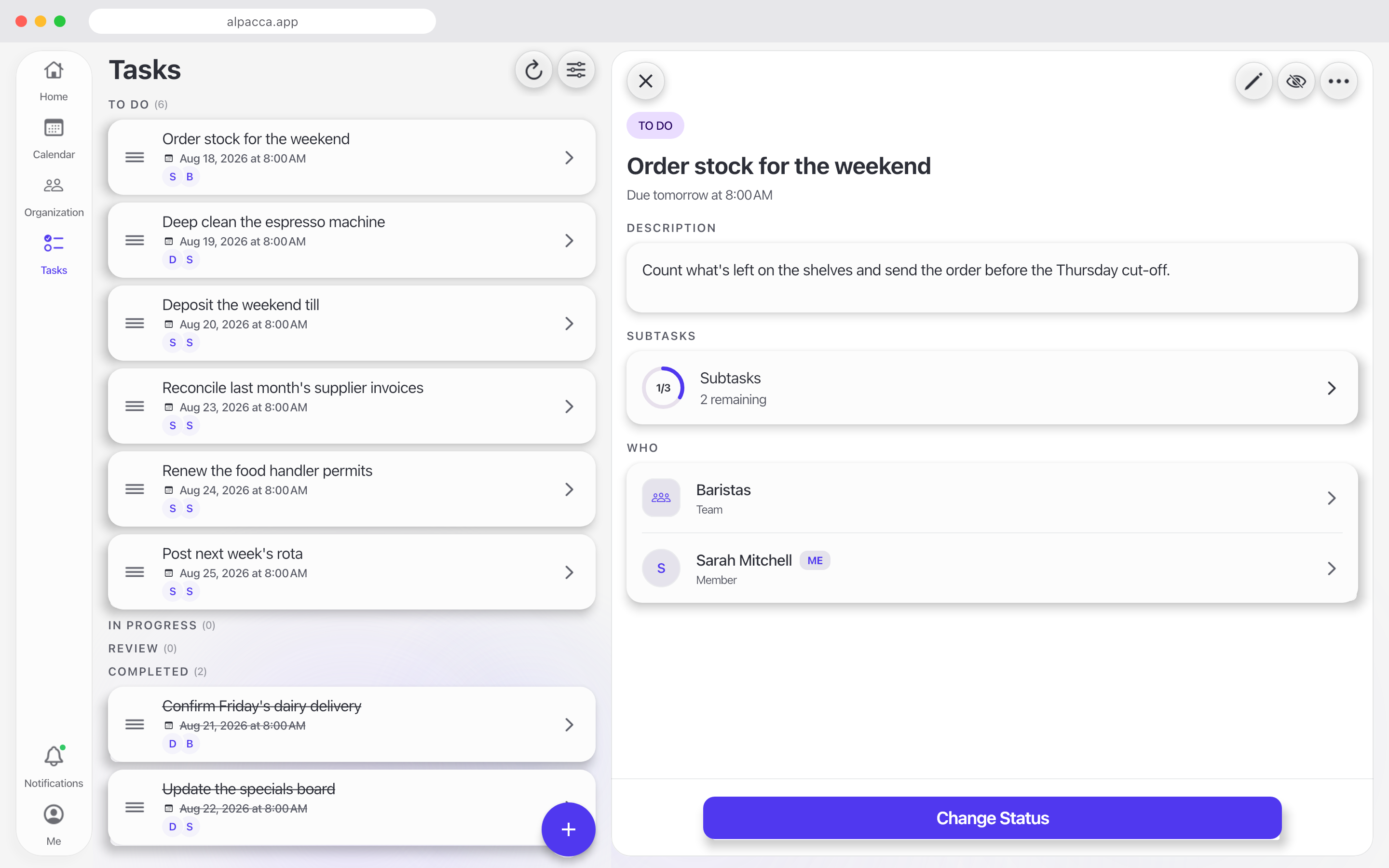 A task with its subtasks in Alpacca.